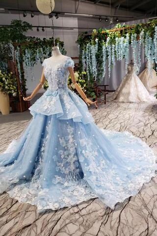 Princess Light Sky Blue Prom Dress with ...